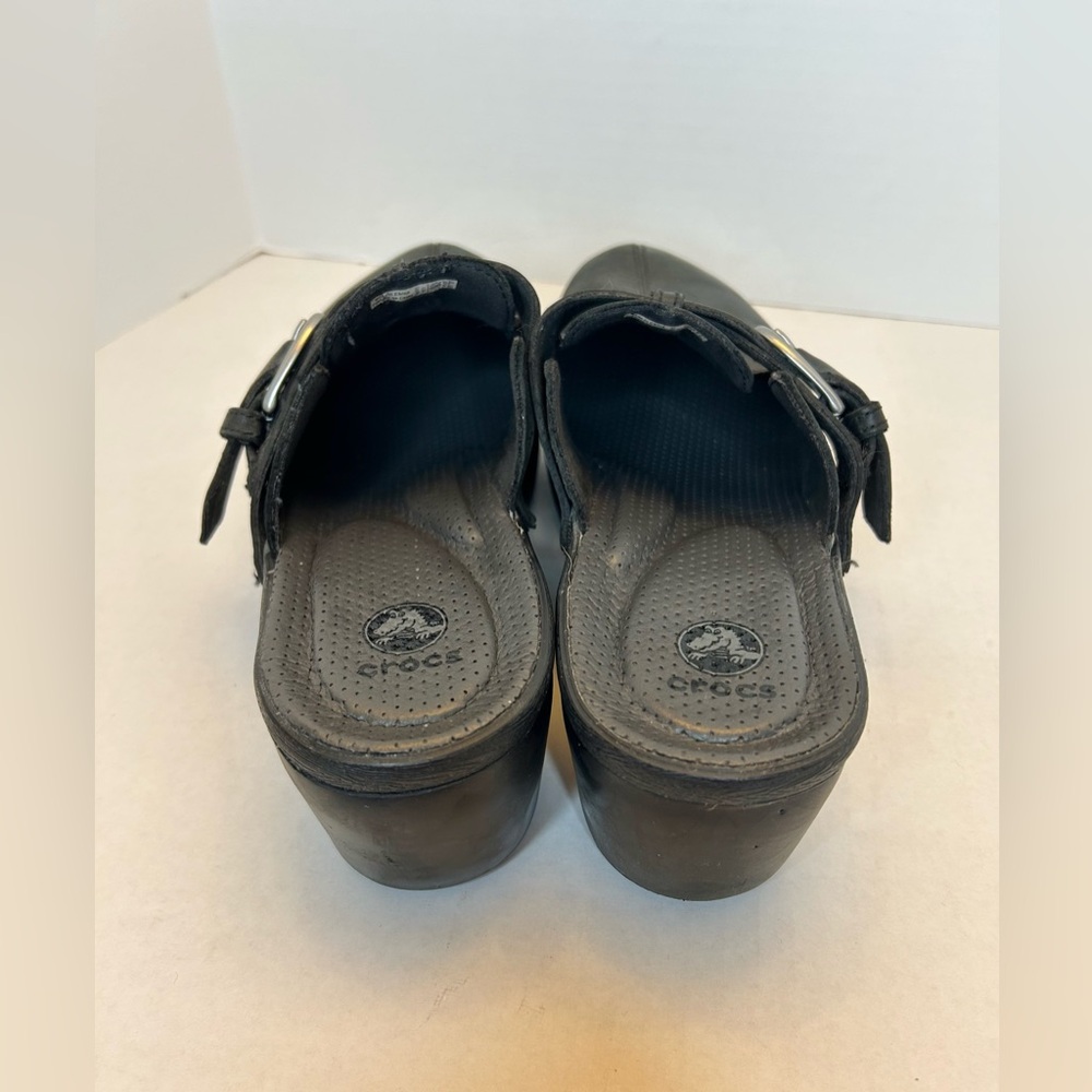 Crocs Women's Size 10 Shoes Cobbler Buckle Clog Mules Black Leather 15513 - Picture 7 of 11
